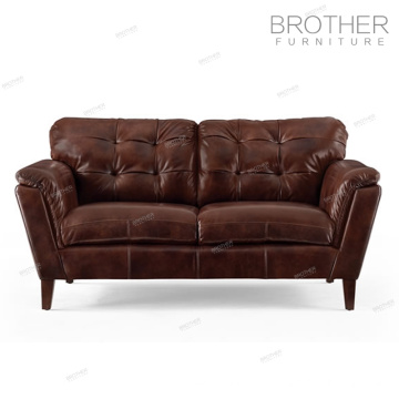 Nuevo diseño vintage estilo americano cuero genuino dos asientos sofá muebles